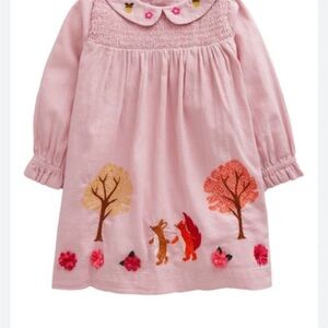 Boden Pink Dress with Embroidered Forest Design 2-3T